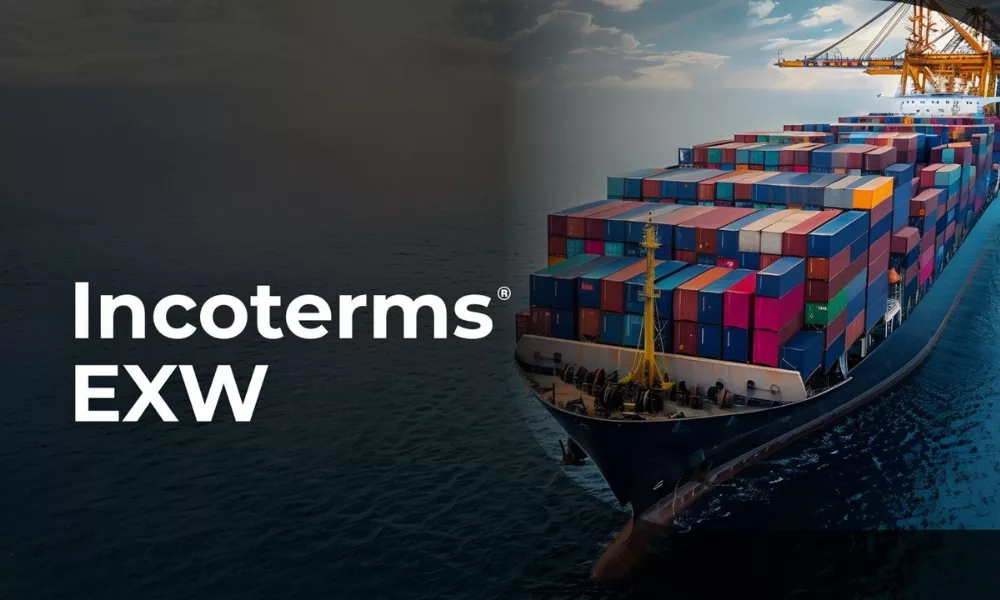 Container ship showing EXW Incoterms shipping concept