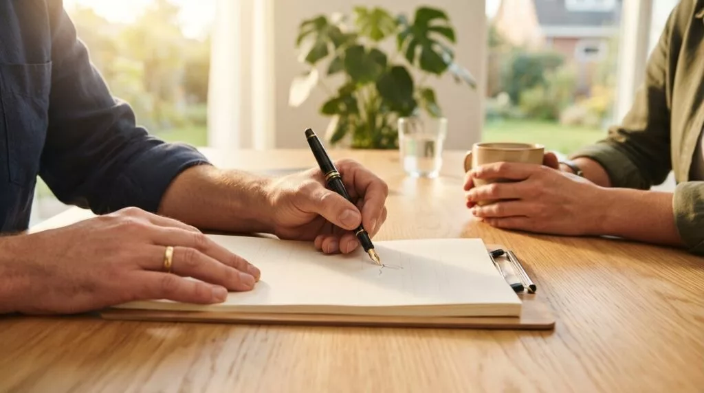 Handen ondertekenen een machtiging voor douanevertegenwoordiging aan een bureau